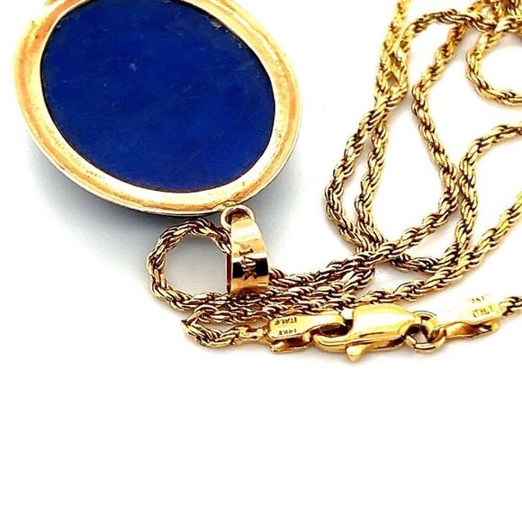 14k Gold Lapis Lazuli Pendant Necklace - Picture 6 of 8